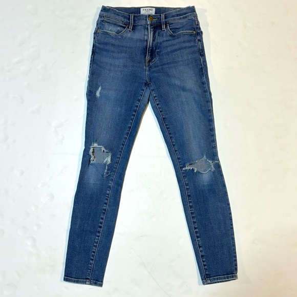 FRAME Le High Skinny Distressed Jeans 27 - Picture 2 of 9